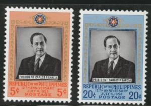 Philippines Scott 644-645 MH* 1958 Republic set