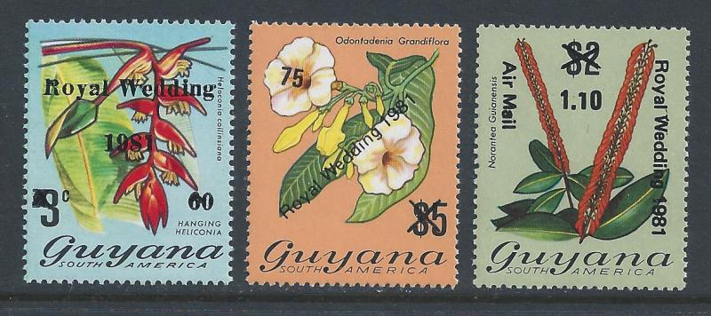 Guyana #331-3 NH Orchid Stamps Surcharged & Ovptd. Royal...