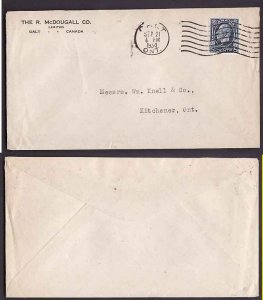 Canada-covers #9587 - 5c KGV medallion-Waterloo County-Galt,Ont-Sep 21 1934