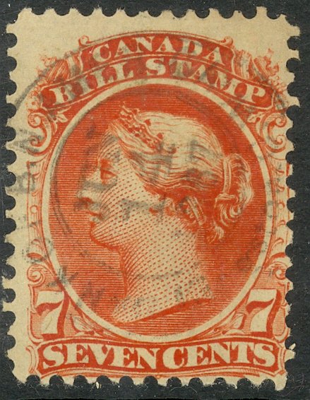 CANADA 1865 QV 7c Red BILL STAMP REVENUE VDM. FB24 USED