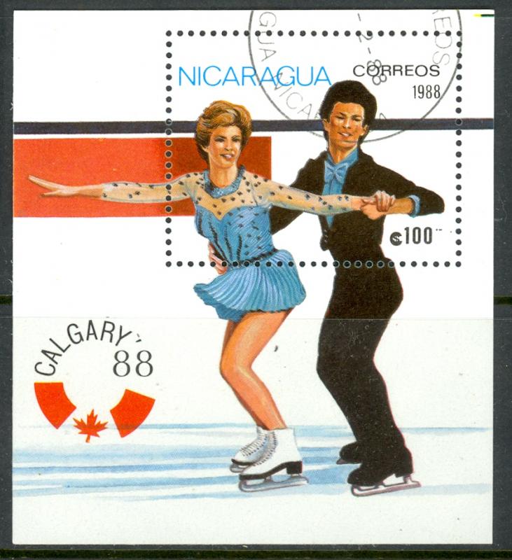 NICARAGUA 1988 CALGARY CANADA Winter Olympics Souvenir Sheet Sc 1682 CTO Used