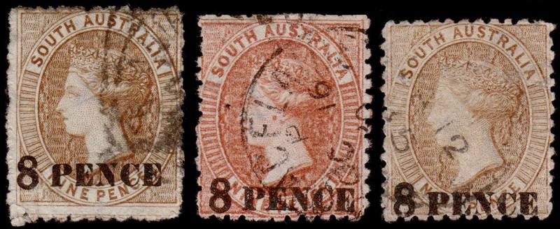 South Australia Scott 71, 71a, 71b (1876-80) Used G-F, CV $31.50 M