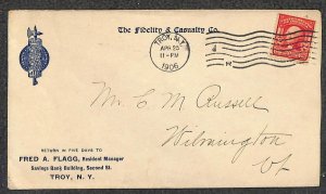USA 319 STAMP FLAGG FIDELITY & CASUALITY CO TROY NEW YORK ADVERTISING COVER 1906