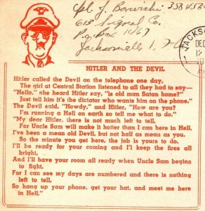 WWII Patriotic Hitler & Devil Poem Soldier Free Jacksonville FL 1943 Cover 5c