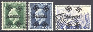 GREECE  3 DIFFERENT UNLISTED SALONIKI LOCAL OVERPRINTS #4 CDS VF SOUND