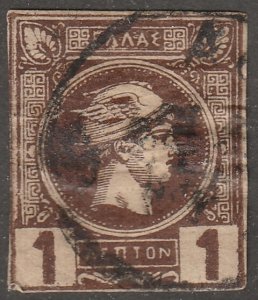 Greece, stamp, Scott#64,  used, hinged,  1, L, imperf