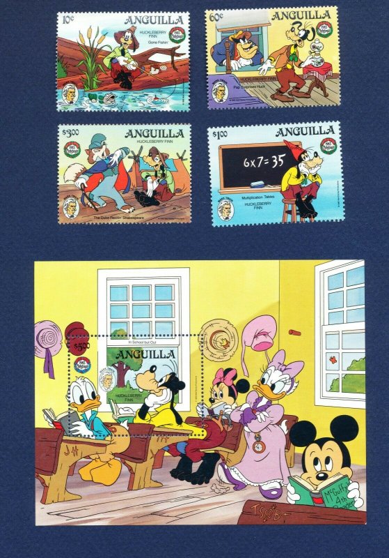 ANGUILLA - #653-656 & 654A - VF MNH set & S/S - Disney Huckleberry Finn