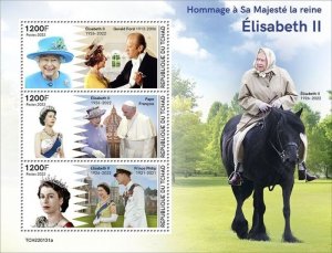 Chad - 2022 Queen Elizabeth II Tribute - 3 Stamp Sheet - TCH220131a