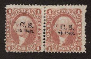 U.S. - R1c -  Pair - F.C.S. - 1863 cancel