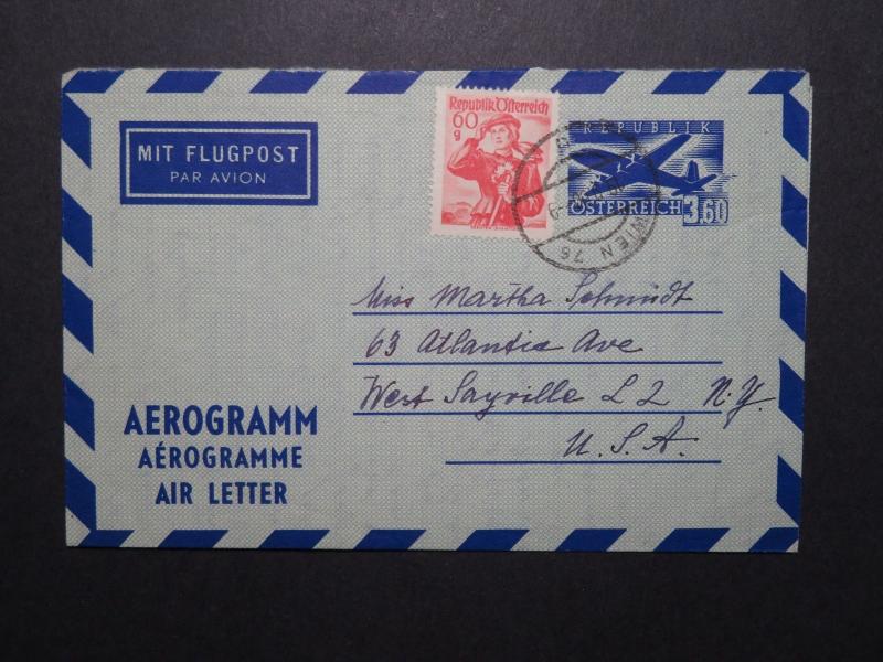 Austria 1960 Uprated 3.60 Aerogramme to USA - Z12093