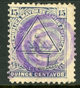 Nicaragua 1896 Seebeck 15¢ Coat of Arms Unwmk Postally Used B944 ⭐⭐⭐⭐