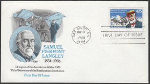 SC#C118 45¢ Samuel P. Langley Single FDC: Artmaster (1988) Unaddressed