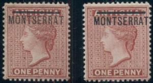 MONTSERRAT #1,6, 1p red & 1p rose red, og, LH, VF, Scott $55.00