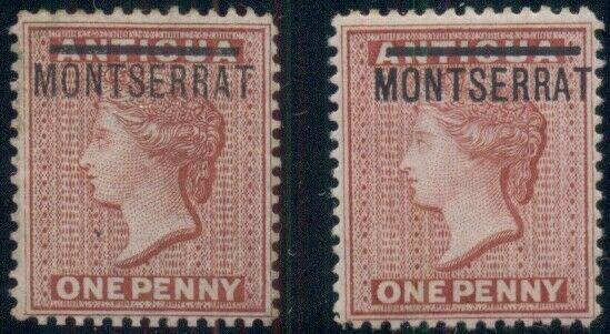 MONTSERRAT #1,6, 1p red & 1p rose red, og, LH, VF, Scott $55.00