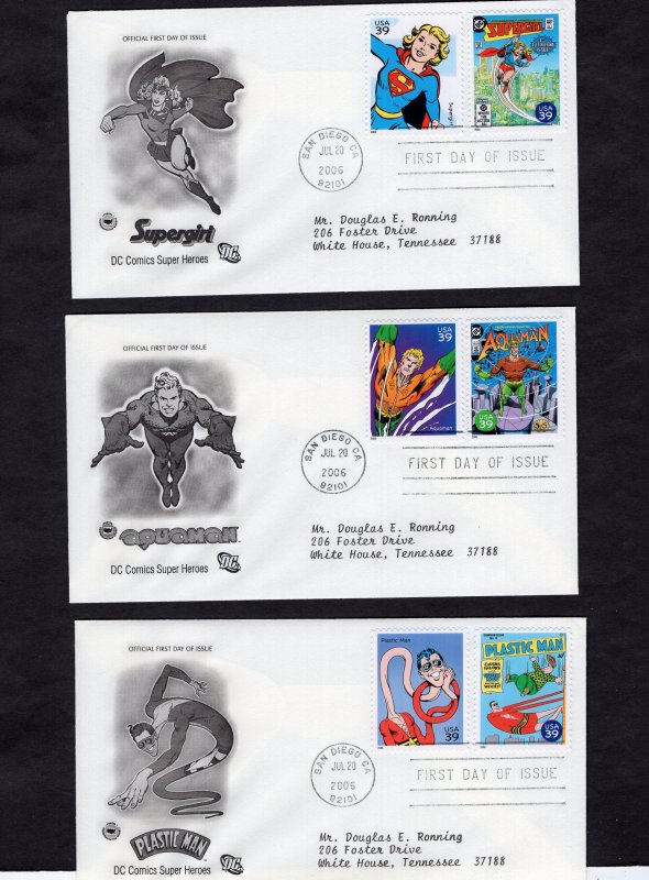 4084a-t Comic Heroes, set/10 FDC PCS addressed