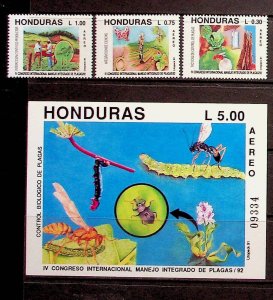 HONDURAS Sc C833-6 NH SET+SOUVENIR SHEET OF 1991 - INSECTS