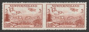 NEWFOUNDLAND 1933 Airmail 5c pair, error IMPERF between. MNH **. Certificate. 