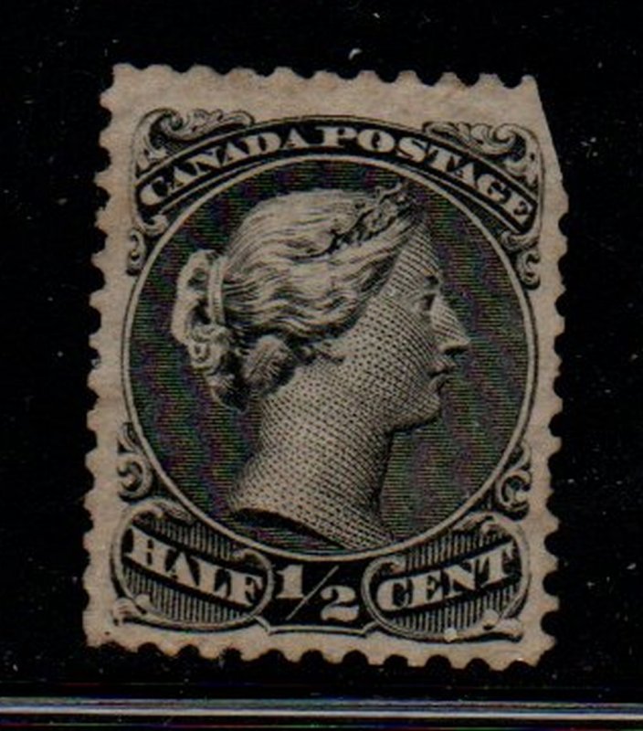 Canada Sc 21 1873 1/2c black large Queen Victoria stamp used perf 11 1/2 x 12