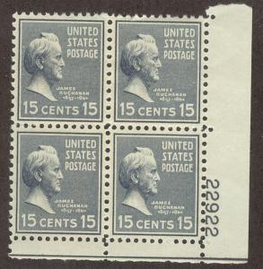 UNITED STATES SC# 820 F-VF MNH 1938 Plate #22922 Block of 4