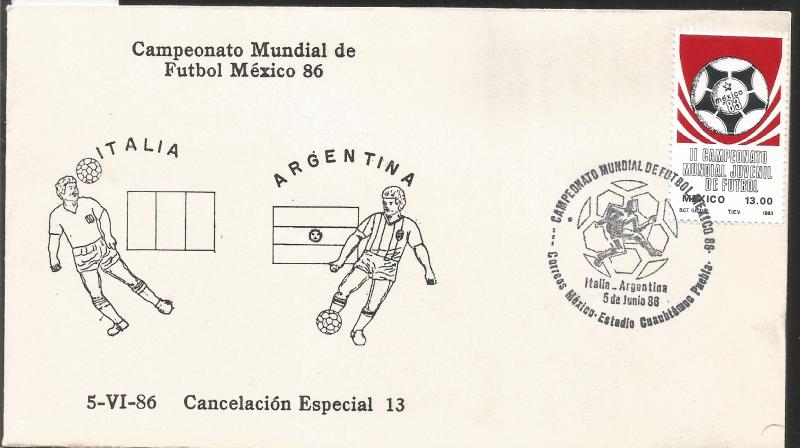 J) 1983 MEXICO, ITALY-ARGENTINA, BALL, SPECIAL CANCELLATION, II WORLD YOUTH FOOT