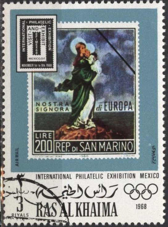 Ras al Khaima 3r Mexico City Olympics, stamp of San Marino (1968)