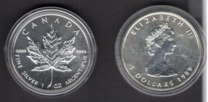 1989 Canada - $5 Maple Leaf - 1 oz 999 Silver - 31.10 grams - FDC