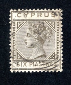 Cyprus, SC# 15,   VF, Used, 1881, 6pi olive gray, Wmk 1, CV $500.00  ... 1580014