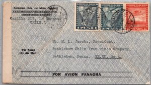 CHILE POSTAL HISTORY WWII CENSORED AIRMAIL COVER ADDR USA CANC LA SERENA YR'1942