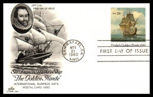 US UX86 Golden Hinde Artcraft U/A FDC Postal Card