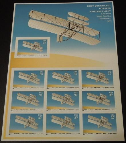 2003 37c First Flight Wright Bros. Scott 3783 Pane Mint NH