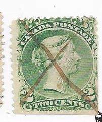 Canada # 24 2c Queen Victoria  green  (U) CV $100.00