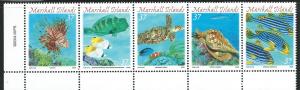 Marshal Islands #843 F-J strip of (5) Sea Life (MNH) CV$3.00