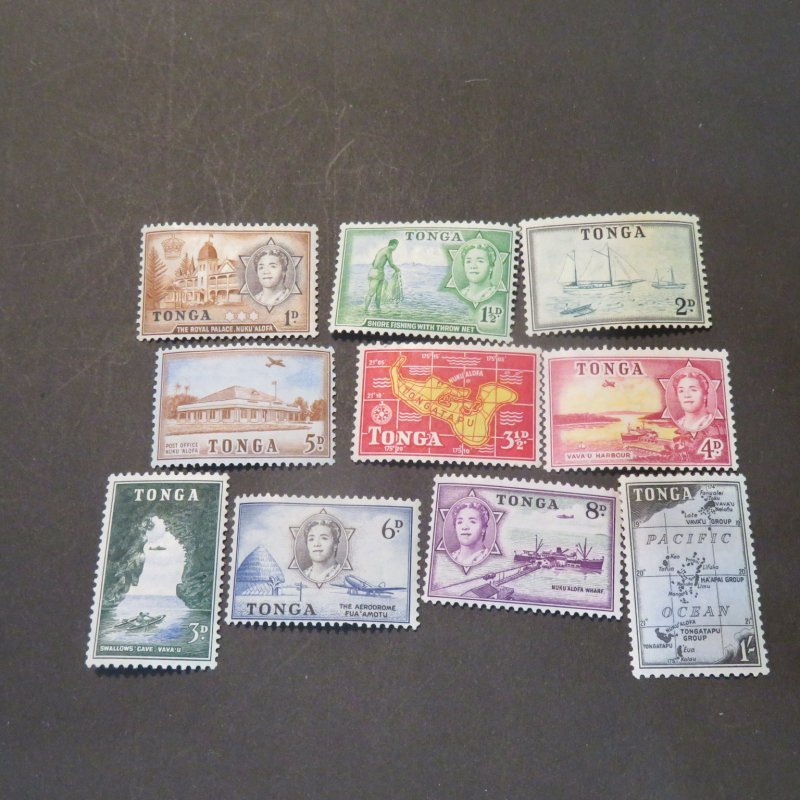 Tonga  100-109  Short set, Mint , OG 1d-1Sh 1953 Cv.$10