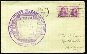 US FDC PAIR #724 Delaware County  1932 Chester PA William Penn