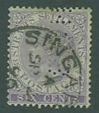 Straits Settlements SC#12 Queen VIctoria 6c, Perfin used 