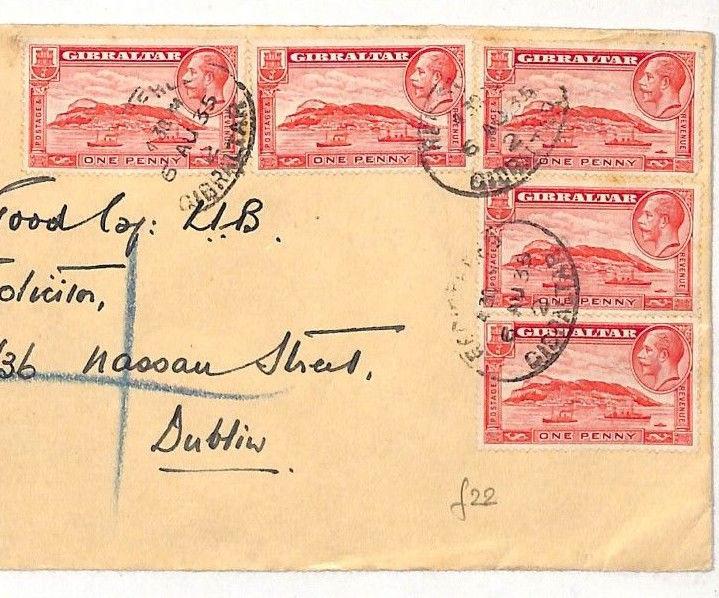 AH214 Commonwealth 1935 GIBRALTAR Registered Cover Dublin Ireland {samwells} PTS