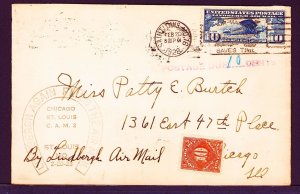 Lucky Lindy Lindbergh St Louis-Chicago Flight Postage Due & Lindy Label 1928