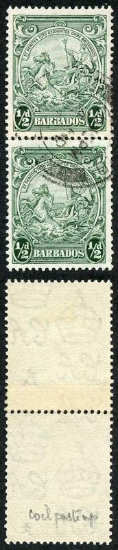 Barbados SG248var 1/2d Green COIL JOIN Pair FINE USED 