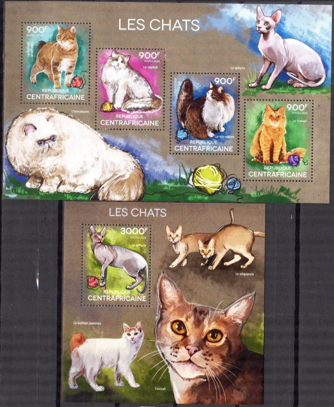 Central African Republic 2014 Cats (1) Sheet + S/S MNH