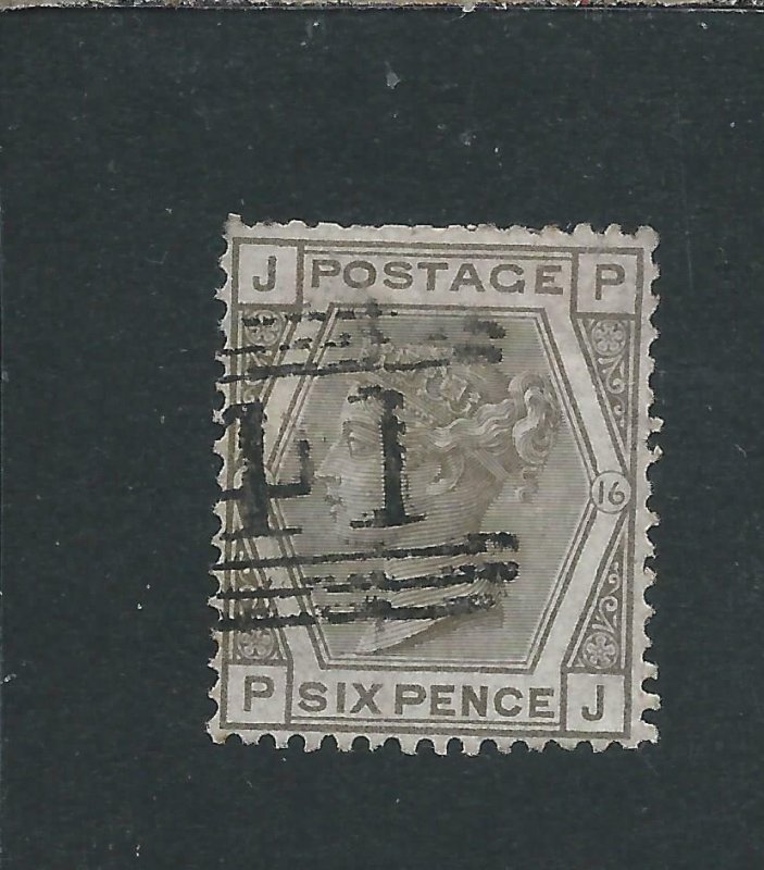 GB-QV 1873-80 6d GREY PLATE 16 FU SG 147 CAT £90