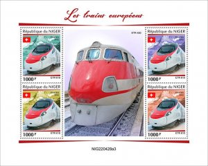 NIGER - 2022 - European Trains - Perf 4v Sheet - Mint Never Hinged