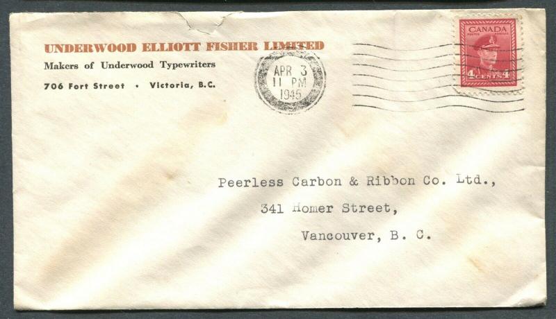 CANADA WWII BLACK OUT CANCEL COVER VICTORIA