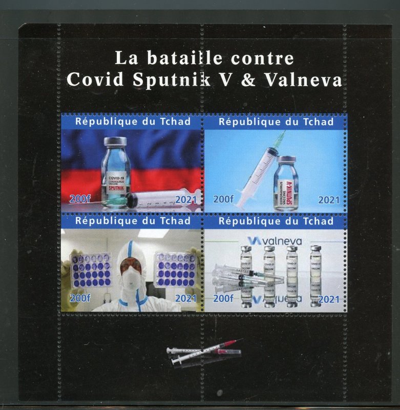 Chad 2021 Battle Against Covid-Sputnik V & Valneva Vaccines sheet mint nh