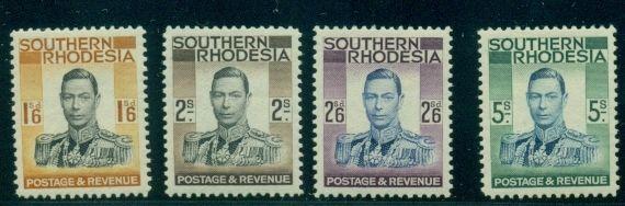 SOUTHERN RHODESIA #51-4 King George VI partial set, high values in set, og, LH,