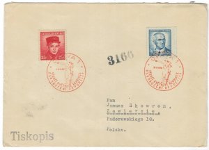 Czechoslovakia 1946 Censored Cover to Poland Cancellation Second World War II