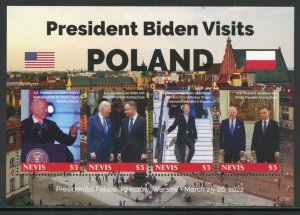 NEVIS 2023 PRESIDENT BIDEN VISITS POLAND SHEET MINT NH