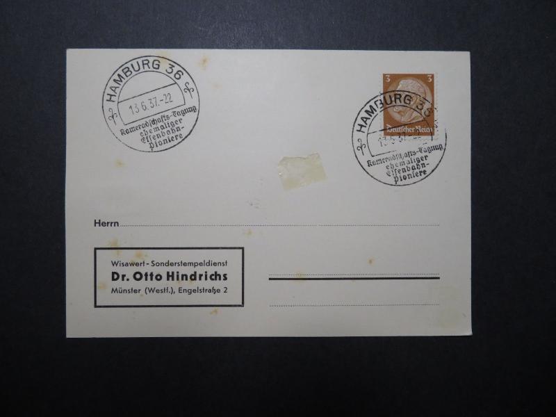 Germany 1937 Hamburg Pioneers Event Card / Hinge Rems - Z11772