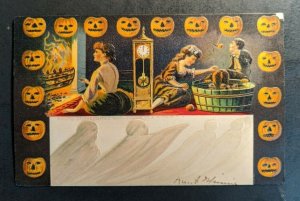 1907 Bobbing for Apples Embossed Illustrated Halloween Postcard Cover MA