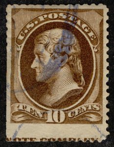 USA #209 F/VF, IMPRINT AT BOTTOM, Rare. Blue cancel, nice! Retails $6