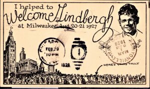 Welcome Lindy Lindbergh Souvenir Air Mail Card Milwaukee 1928